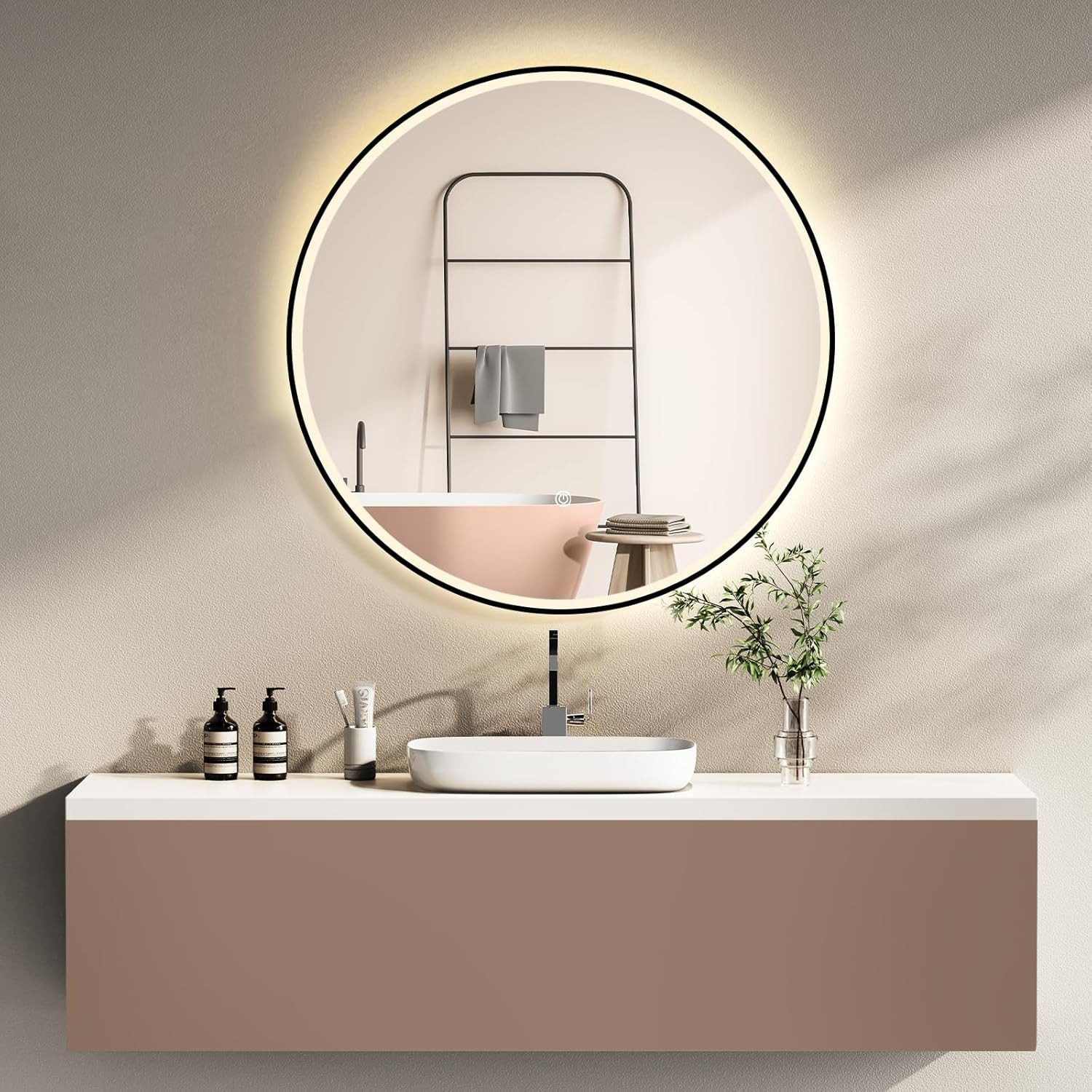 HOKO Badspiegel Schwarz mit beleuchtung, led spiegel rund 60cm / 80cm mit L günstig online kaufen