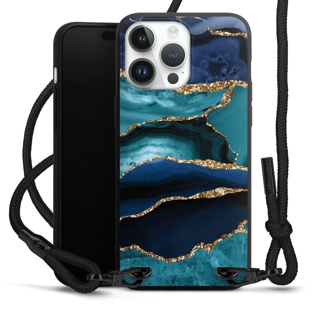 DeinDesign Handyhülle Marmor Trends Glitzer Look, Apple iPhone 15 Pro Max Premium Handykette Hülle mit Band, Handy Case, Handy Sleeve