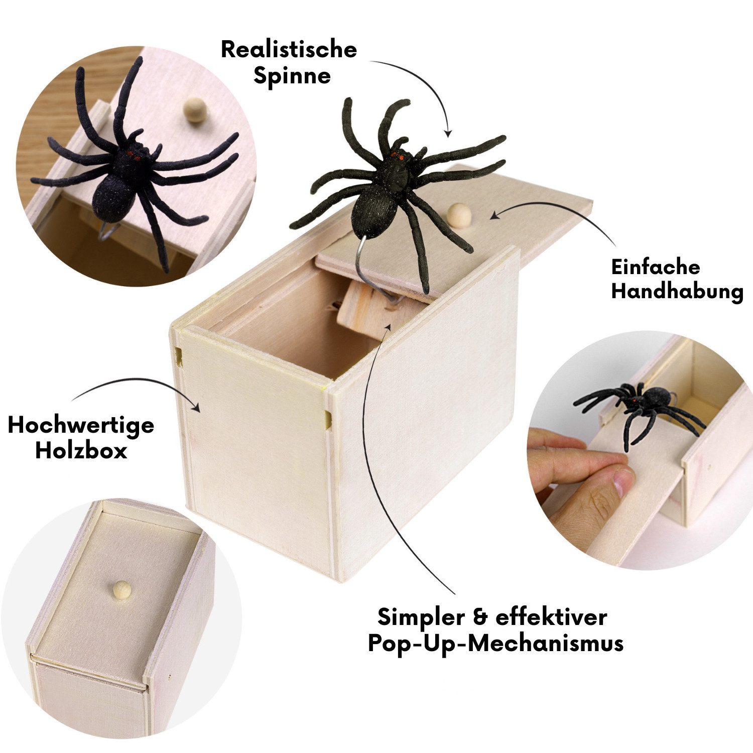Geschenkehöhle Spiel The Original Spider Prank Box - Scherzartikel lustig zum Erschrecken, Prank-Box (Scherzartikel) – sorgt für Schock & Lacher zugleich!