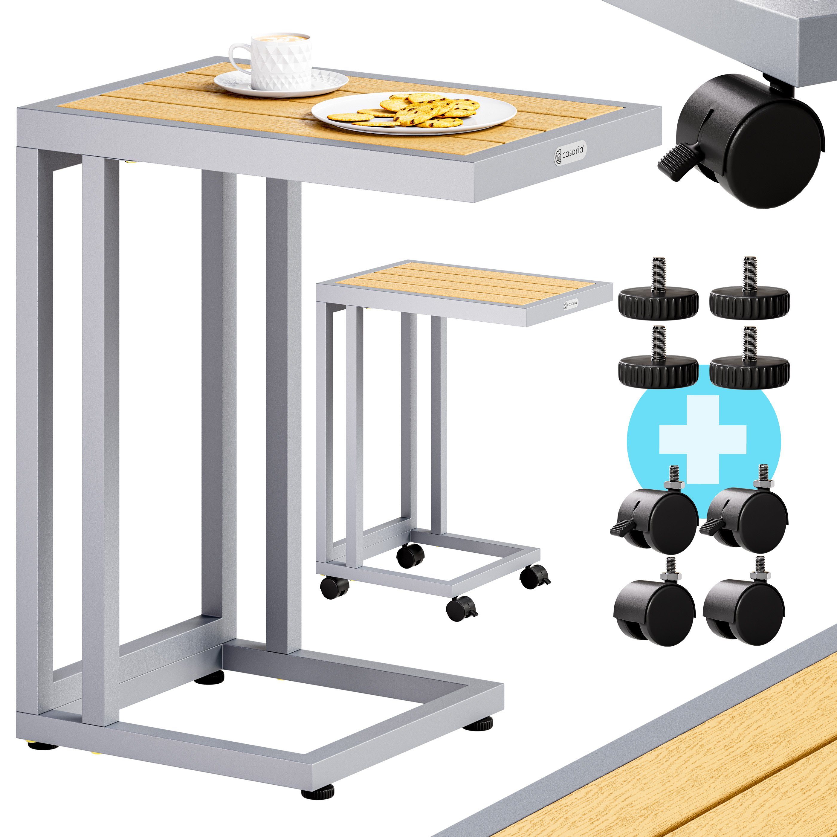 Casaria Beistelltisch, 50x40x66cm WPC Tischplatte 40kg Belastbarkeit inkl. Rollen Wetterfest