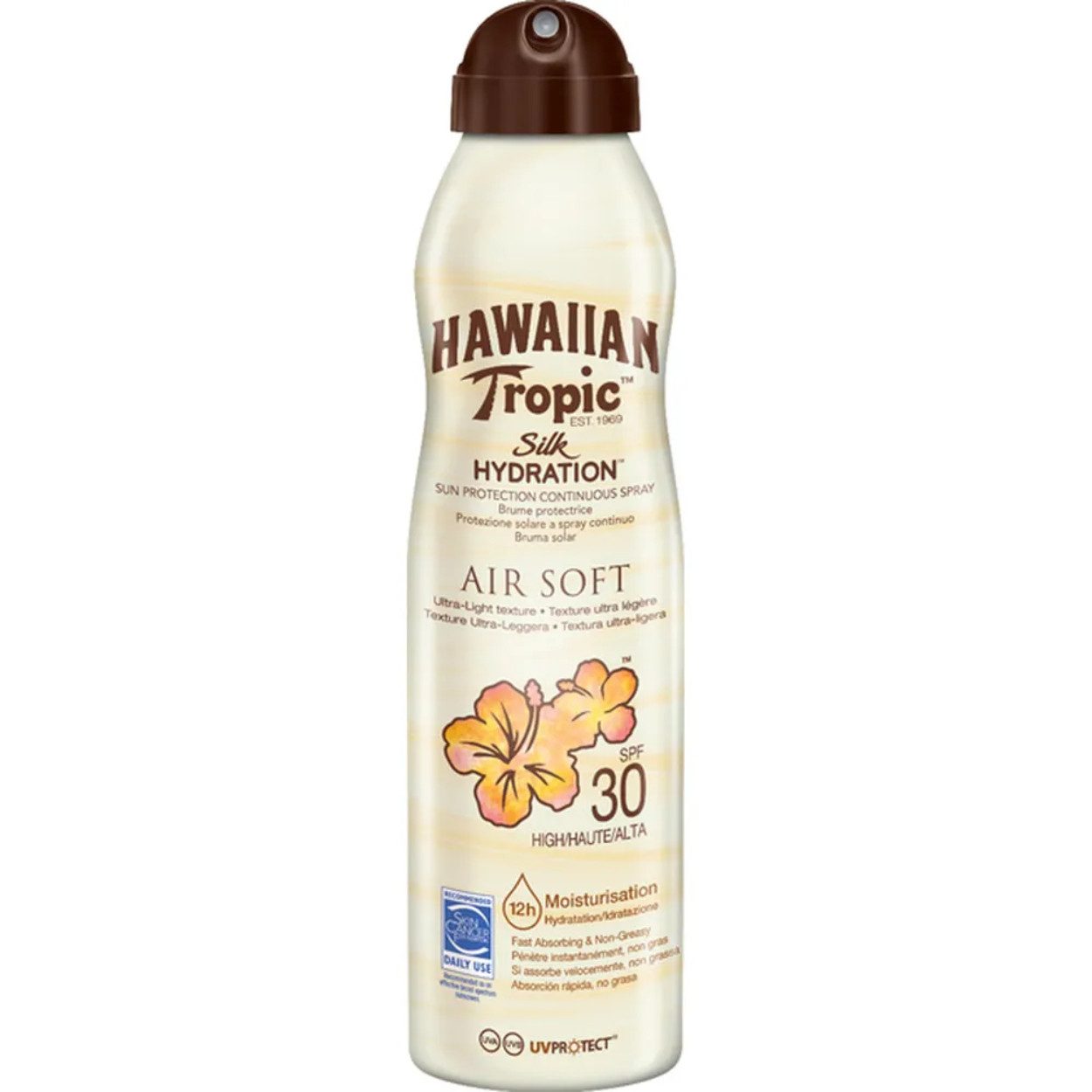 Hawaiian Tropic Sonnenschutzspray Hawaiian Tropic Air Soft Silk Hydration Sonnenspray SPF30 177 ml, 1-tlg., Leichter Sprühnebel mit seidigem Hautgefühl