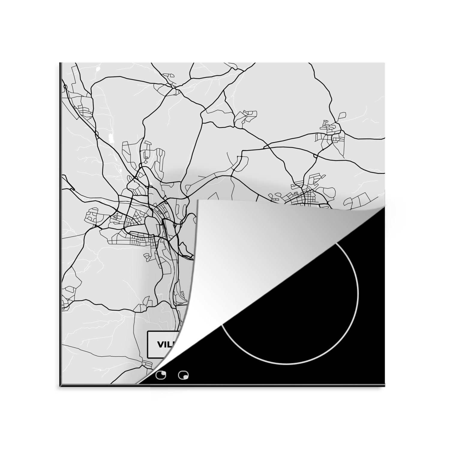 MuchoWow Herdblende-/Abdeckplatte Stadtplan - Deutschland - Karte - Villingen-Schwenningen, Vinyl, (1 tlg), 78x78 cm, Ceranfeldabdeckung, Arbeitsplatte für küche