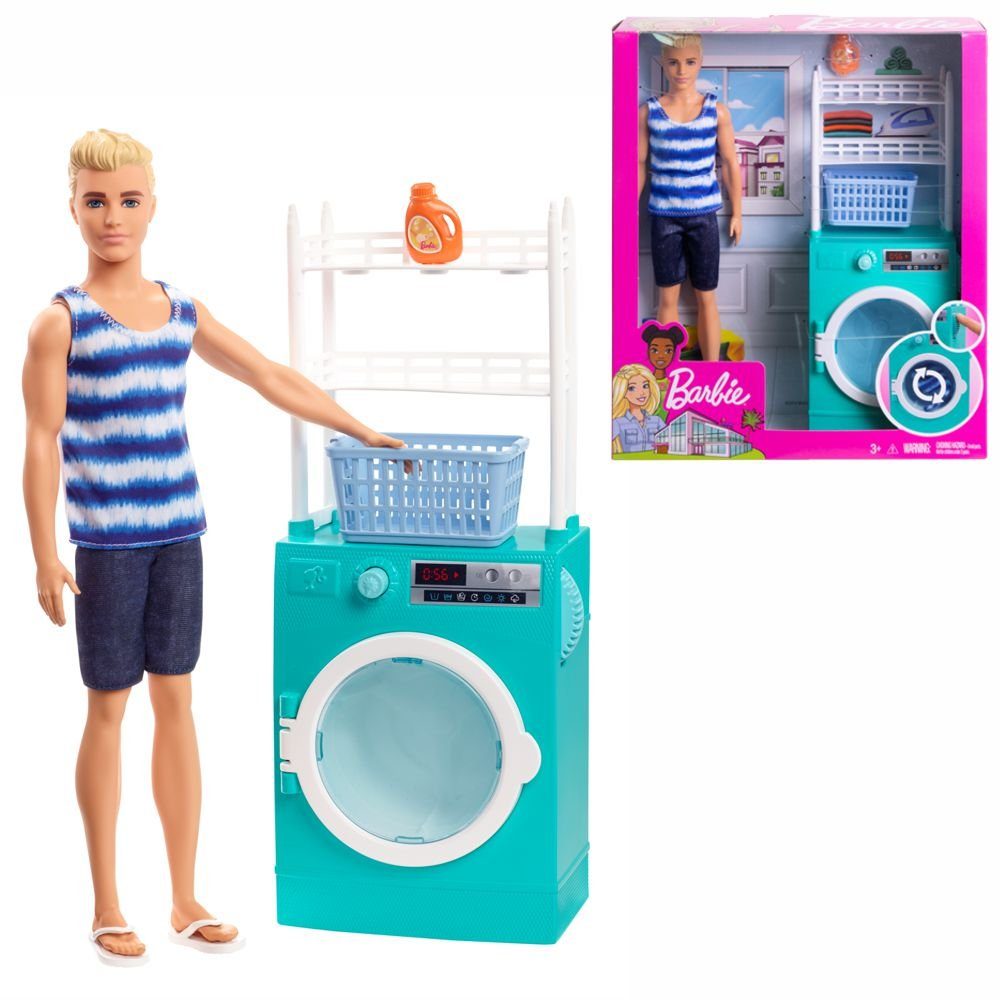 Mattel® Puppenhausmöbel Waschmaschine mit Puppe Ken Barbie Mattel FYK52  Möbel Einrichtung