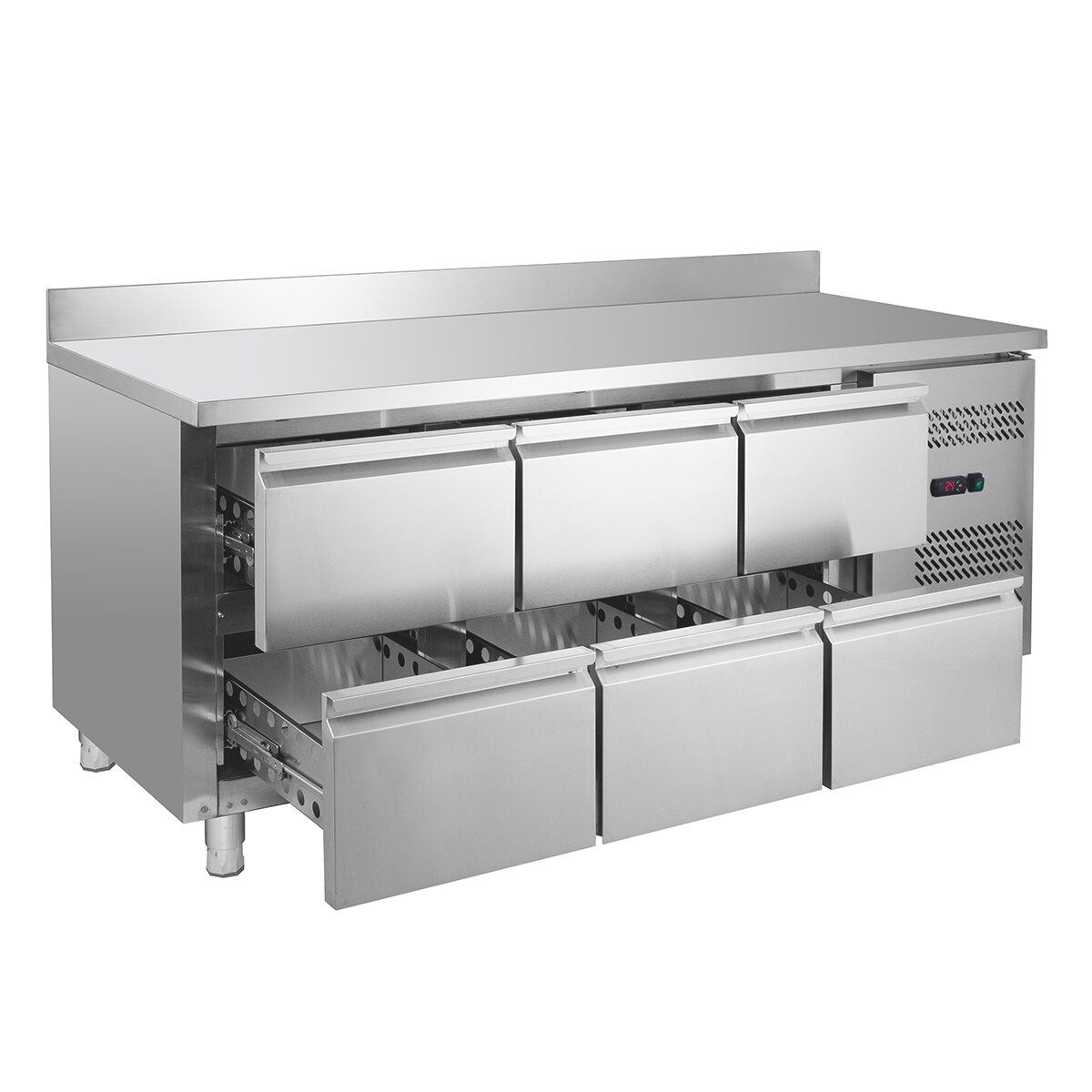 GastroHero Dönergrill Kühltisch Edelstahl GN 1/1 mit Aufkantung 6 Schubladen, 275 W
