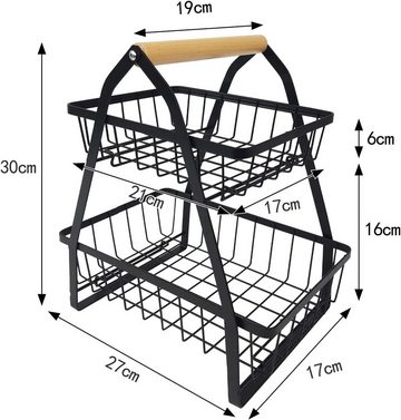 PFCTART Etagere 2-stöckiges Obstkorbgestell Obstschale aus Metall, (Aufbewahrungskorb für Küche, Lagerung, Obst, Gemüse), Zusammenklappbar