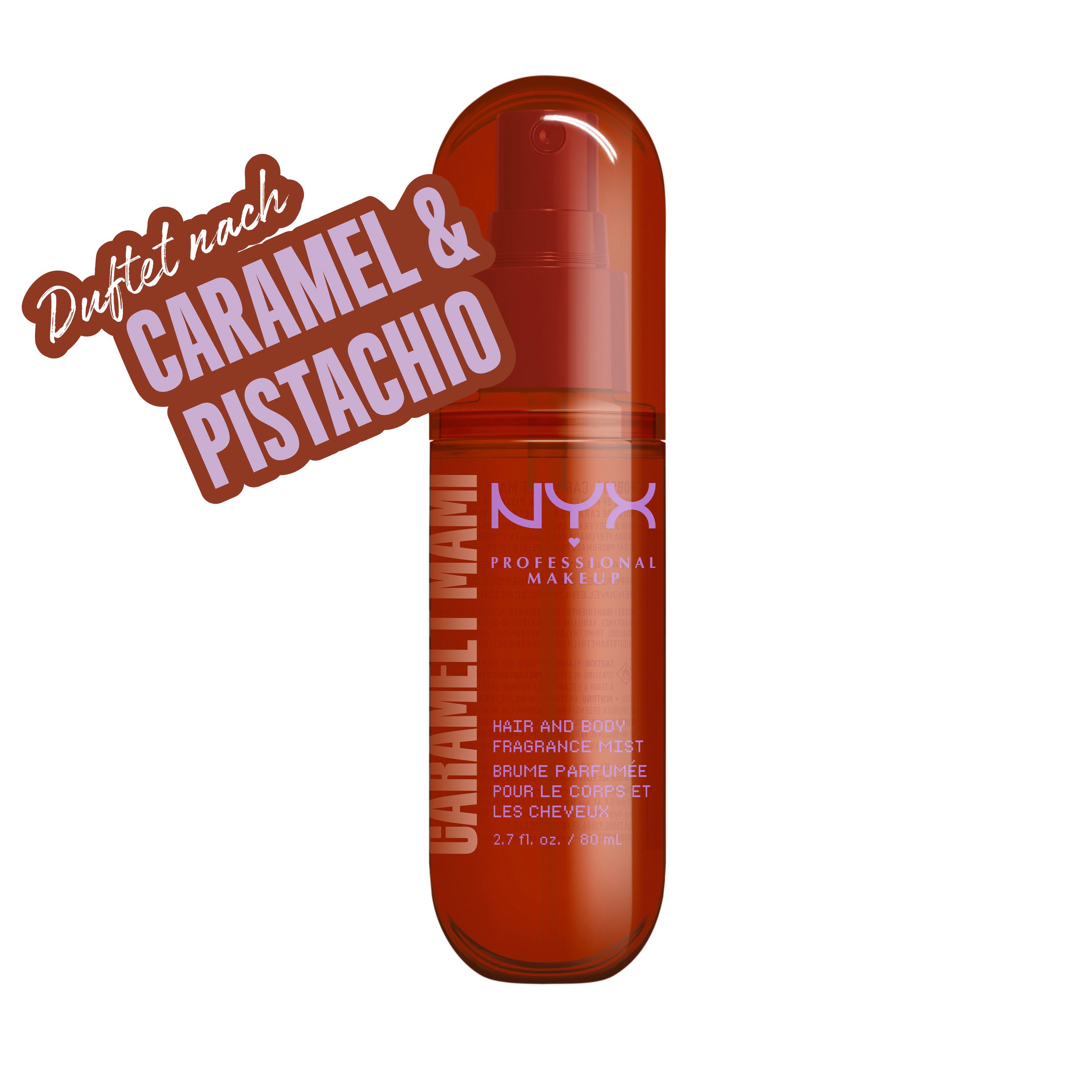 NYX PROFESSIONAL MAKEUP Bodyspray CARAMELT MAMI HAIR & BODY MIST, duftet nach Karamell & Pistazie