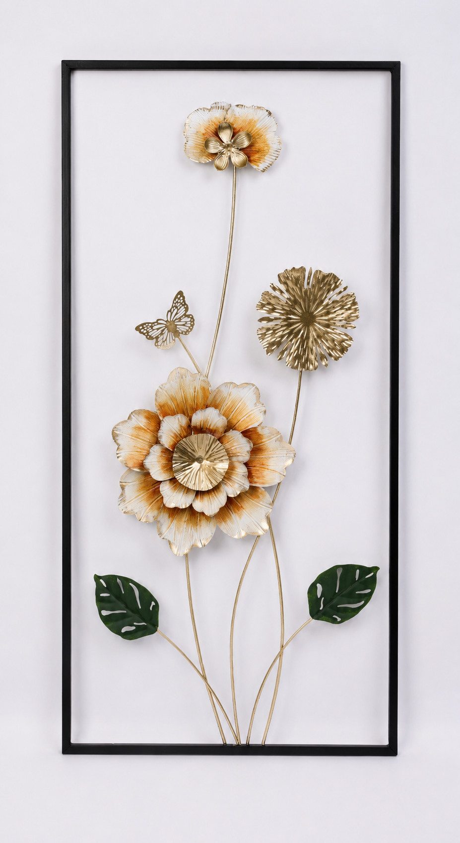 OTTO home Wanddekoobjekt große Wanddeko Büten Schmetterling (1 St., orange-goldfarben mit schwarzem Rahmen), Wohnaccessoire aus Metall für jeden Wohnstil, 90x49,5cm