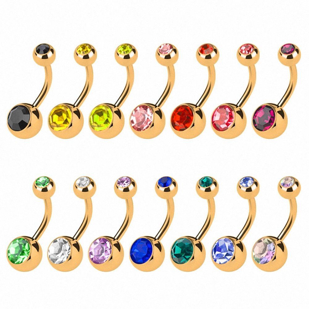 Taffstyle Bauchnabelpiercing Banane Piercing Chirurgenstahl Vergoldet Zwei Kristalle, Bauchpiercing Banane Stecker Anhänger Doppelkristalle