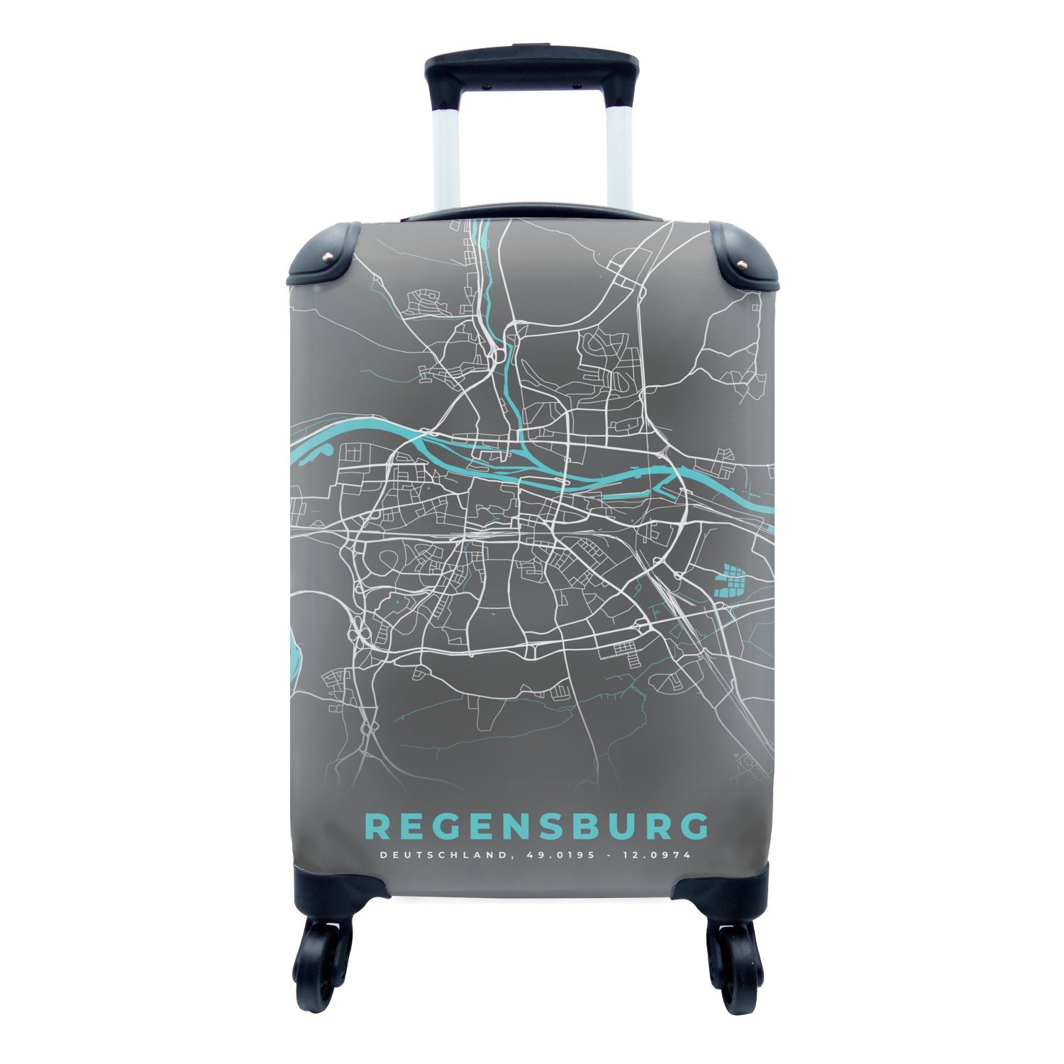 Ferien, Deutschland rollen, - mit Stadtplan MuchoWow 4 - Reisekoffer Rollen, Reisetasche Blau, Trolley, Regensburg Handgepäckkoffer - für Karte - Handgepäck