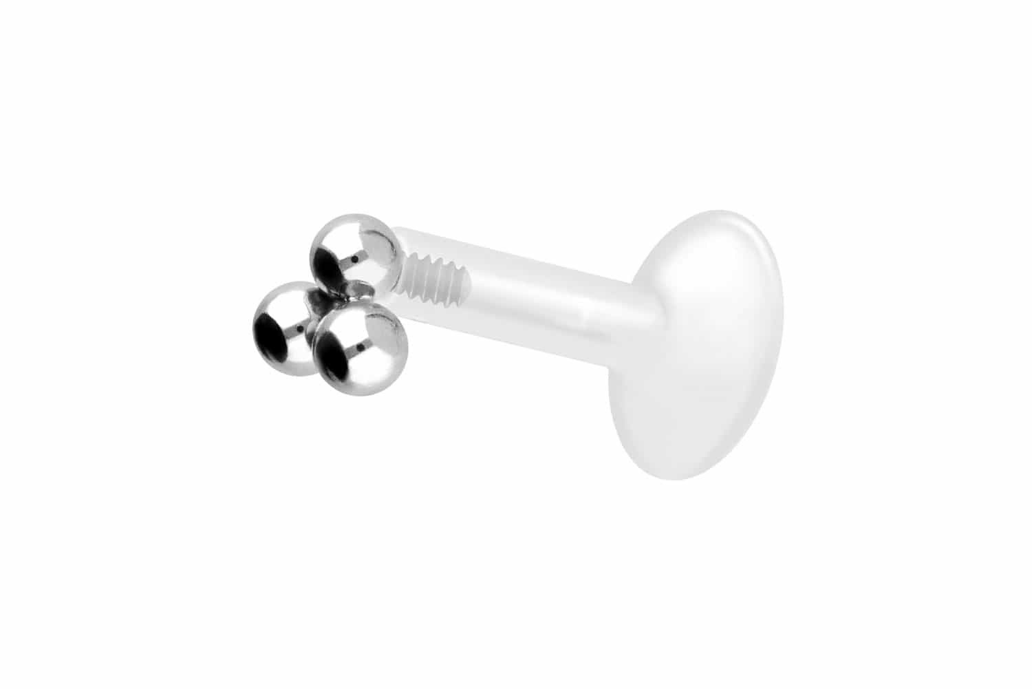 Piercing-Set PTFE Labret mit Innengewinde + Titan-Aufsatz 3 KUGELN