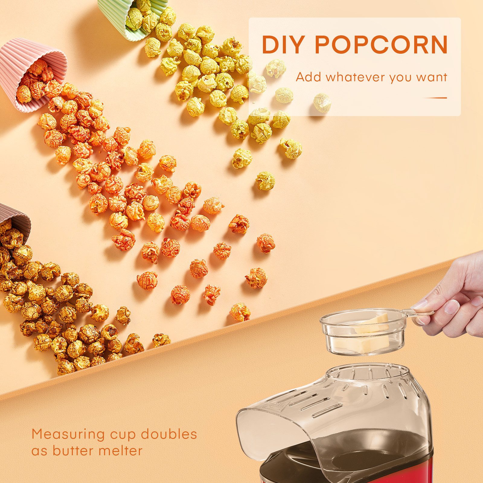 FOHERE Popcornmaschine Professioneller Heißluft-Popcornmaschine mit 4L Kapazität, 99% Pop-Rate, Antihaft-Beschichtung, Einfache Reinigung – Bild 5 von 5
