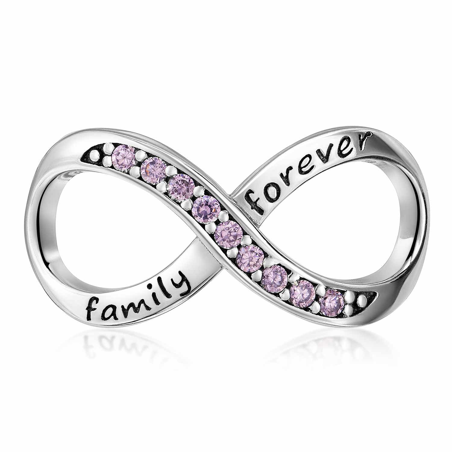 Materia Bead Bead Infinity mit "family forever" und rosa Zirkonia Steinen 24, 925 Sterling Silber