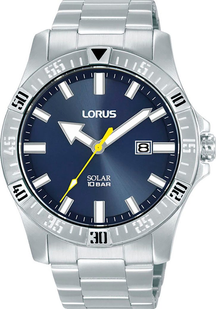 LORUS Solaruhr RX379AX9, Armbanduhr, Herrenuhr, Edelstahlarmband, analog, Datum