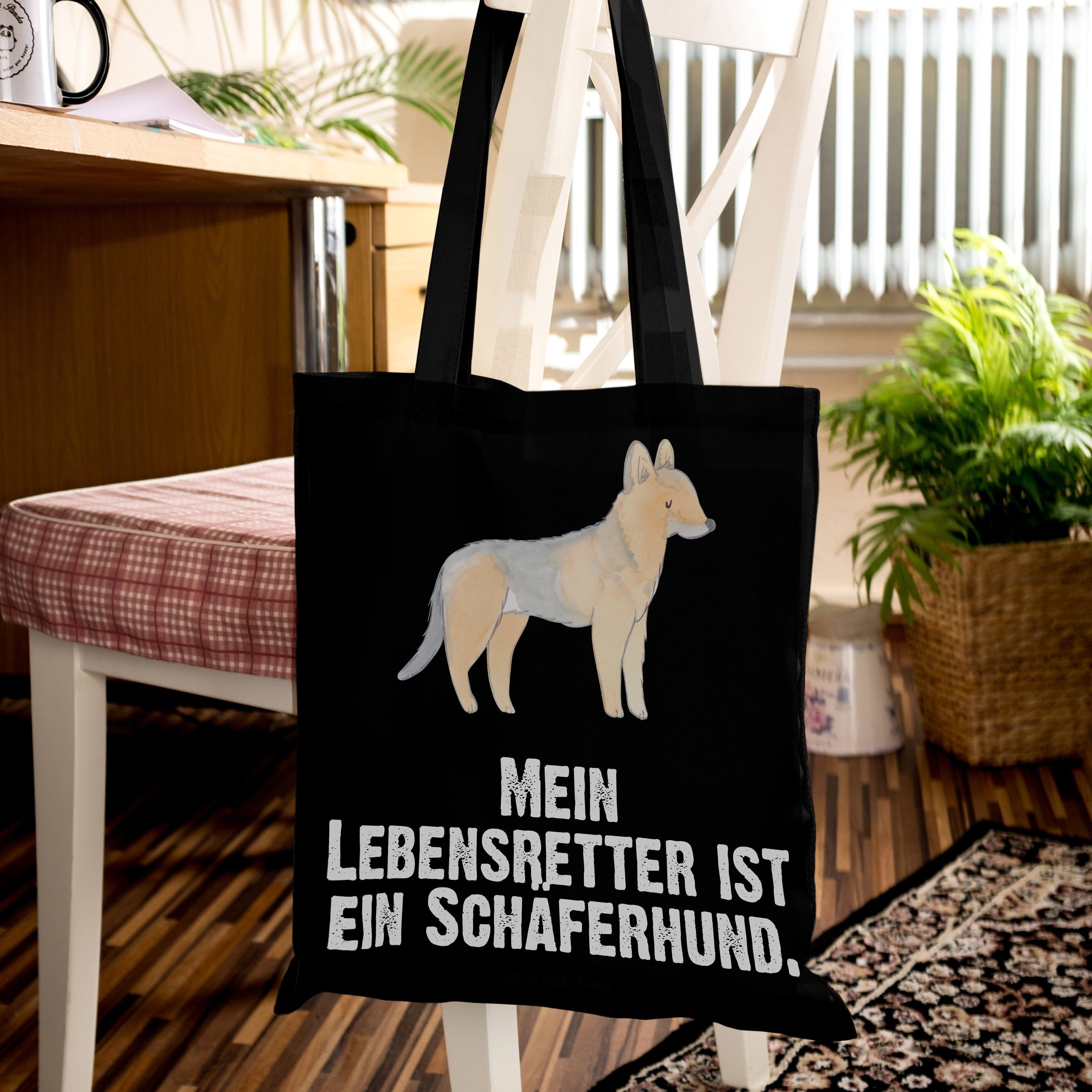 Schwarz Tragetasche Schäferhund Geschenk, (1-tlg) Lebensretter Panda Schenken, - Stoffbeutel, & Mrs. - Mr.