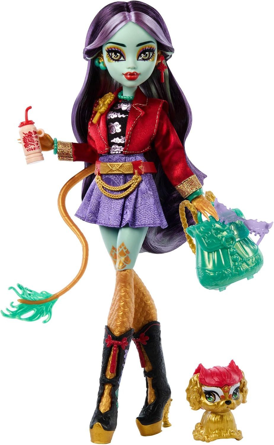 Monster High Anziehpuppe Monster High Jinafire Long Puppe mit Hund - HYV58, mit Haustier und Zubehör