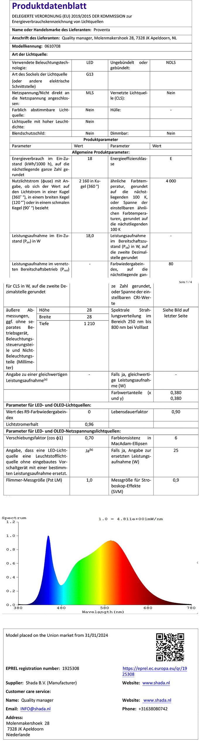 proventa LED Deckenleuchte Feuchtraumleuchte, LED, mit LED-Röhre 120 cm 18W neutralweiß IP65