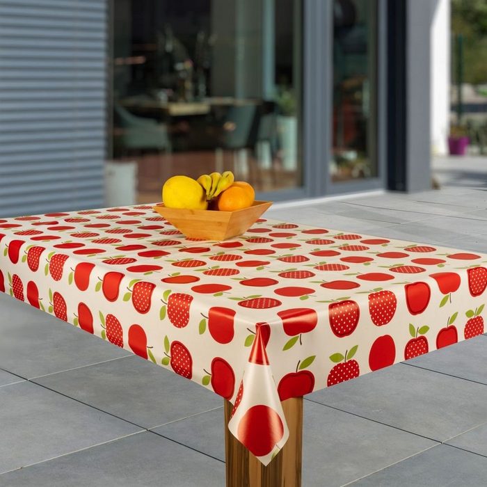 laro Tischdecke Wachstuch-Tischdecken Abwaschbar Mela Apfel. rot rechteckig