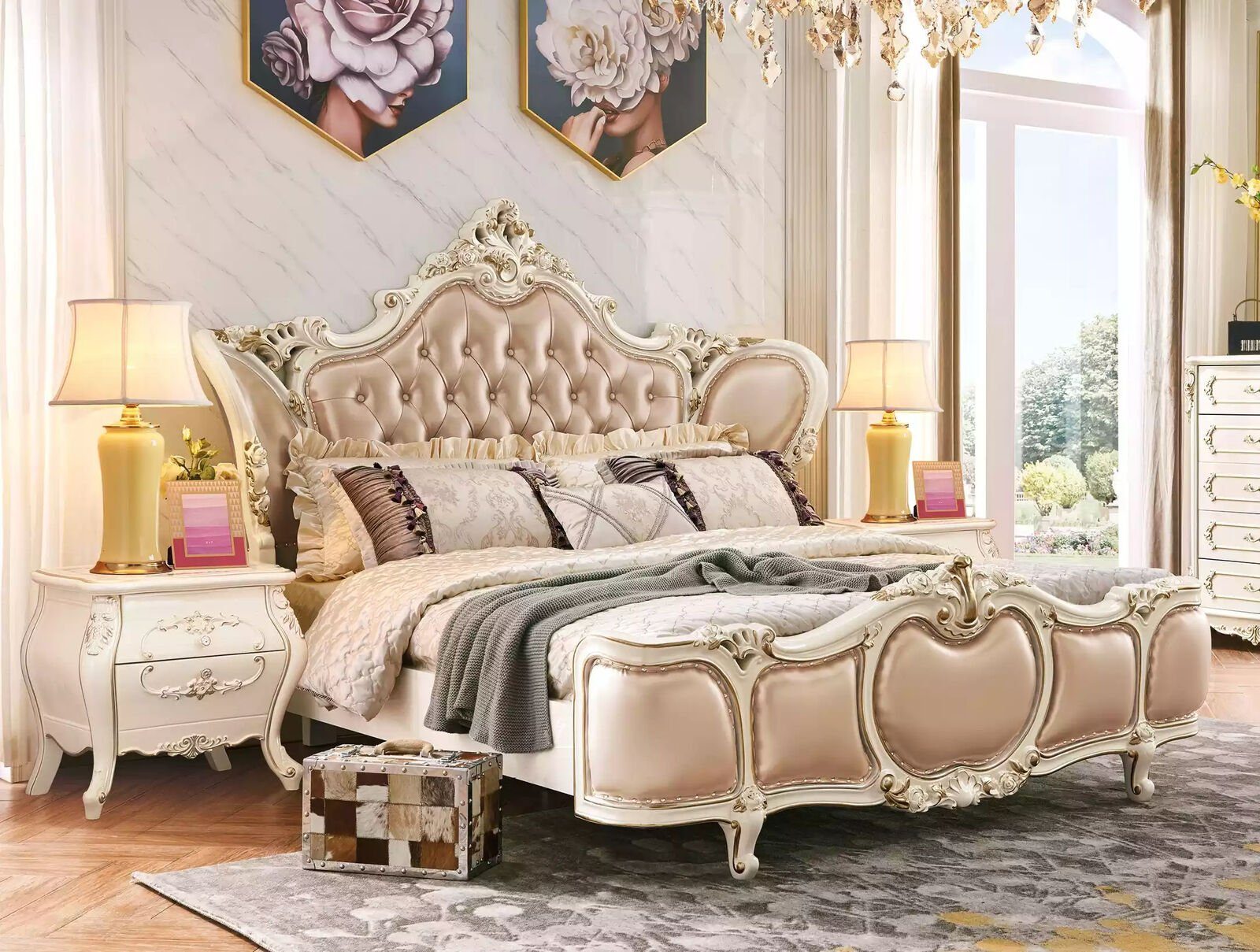 JVmoebel Schlafzimmer-Set Schlafzimmer Möbel Bett 2х Nachttische Luxus-Set Neu Klassische Möbel, (3-St., 1x Bett + 2х Nachttische), Made in Europa