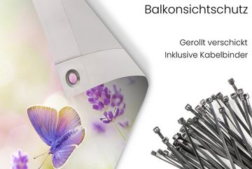 MuchoWow Balkonsichtschutz Lavendel - Schmetterling - Blumen - Natur (1-St) Balkonbanner, Sichtschutz für den Balkon, Robustes und wetterfest