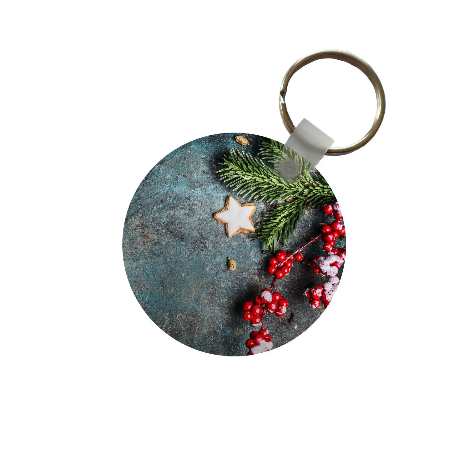 Schlüsselanhänger Weihnachten - Rustikal - Zweige - Sternanis - Beeren - Rot