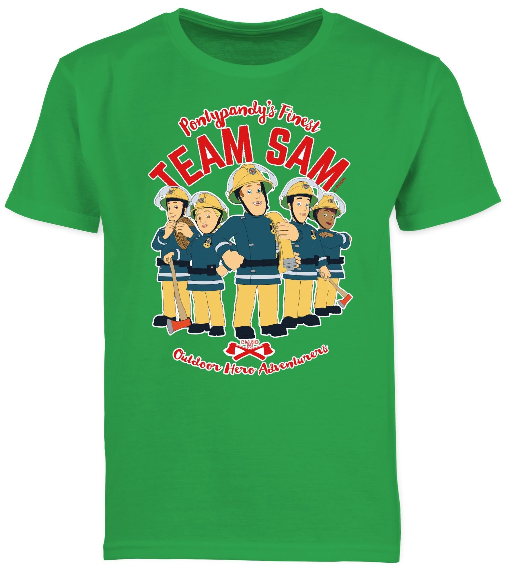 03 Shirtracer Jungen Team Sam Grün Sam T-Shirt Feuerwehrmann