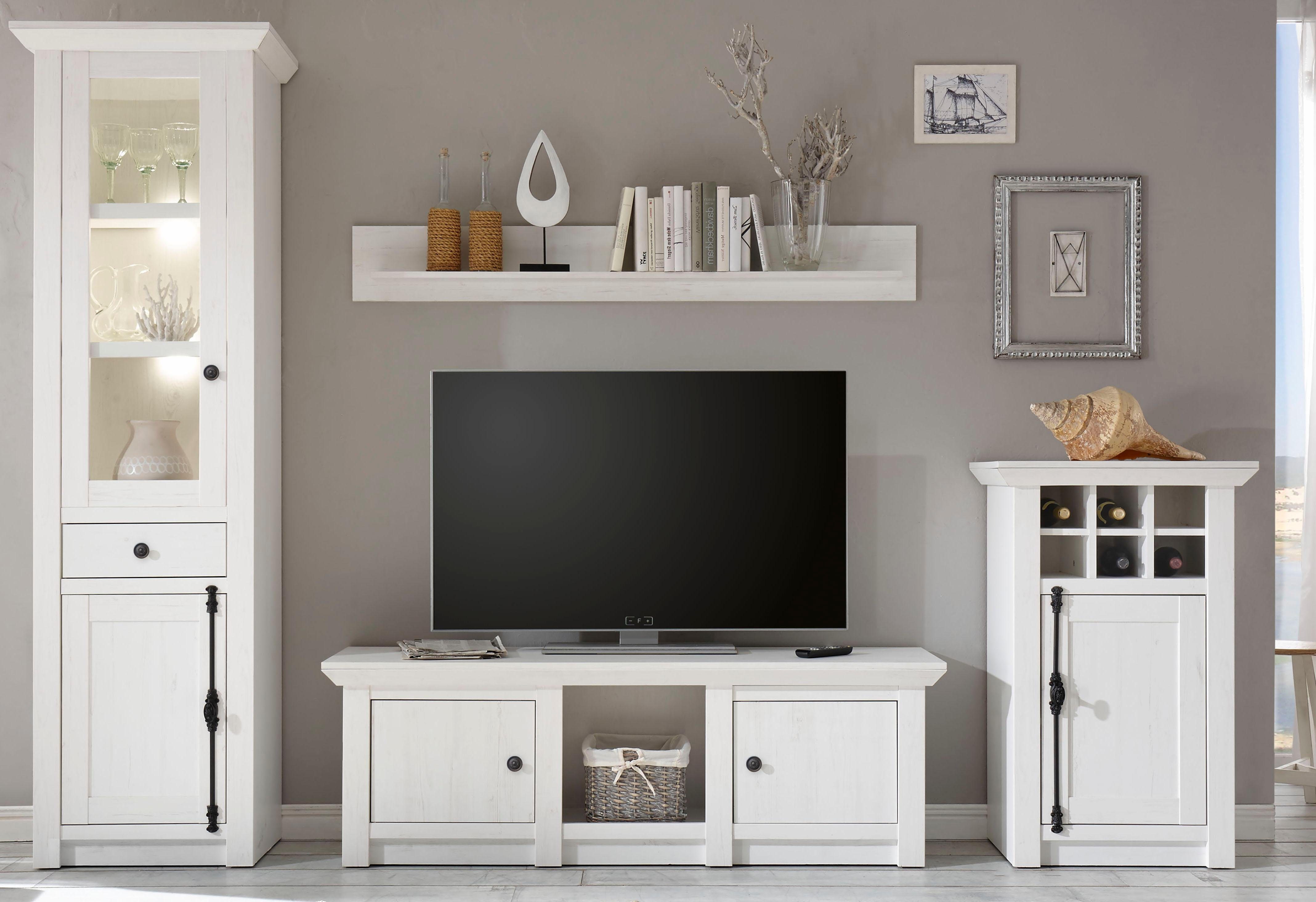 Home affaire Wohnwand California, (Set, 4-St), bestehend aus Vitrine, Lowboard, Wandregal, Kommode