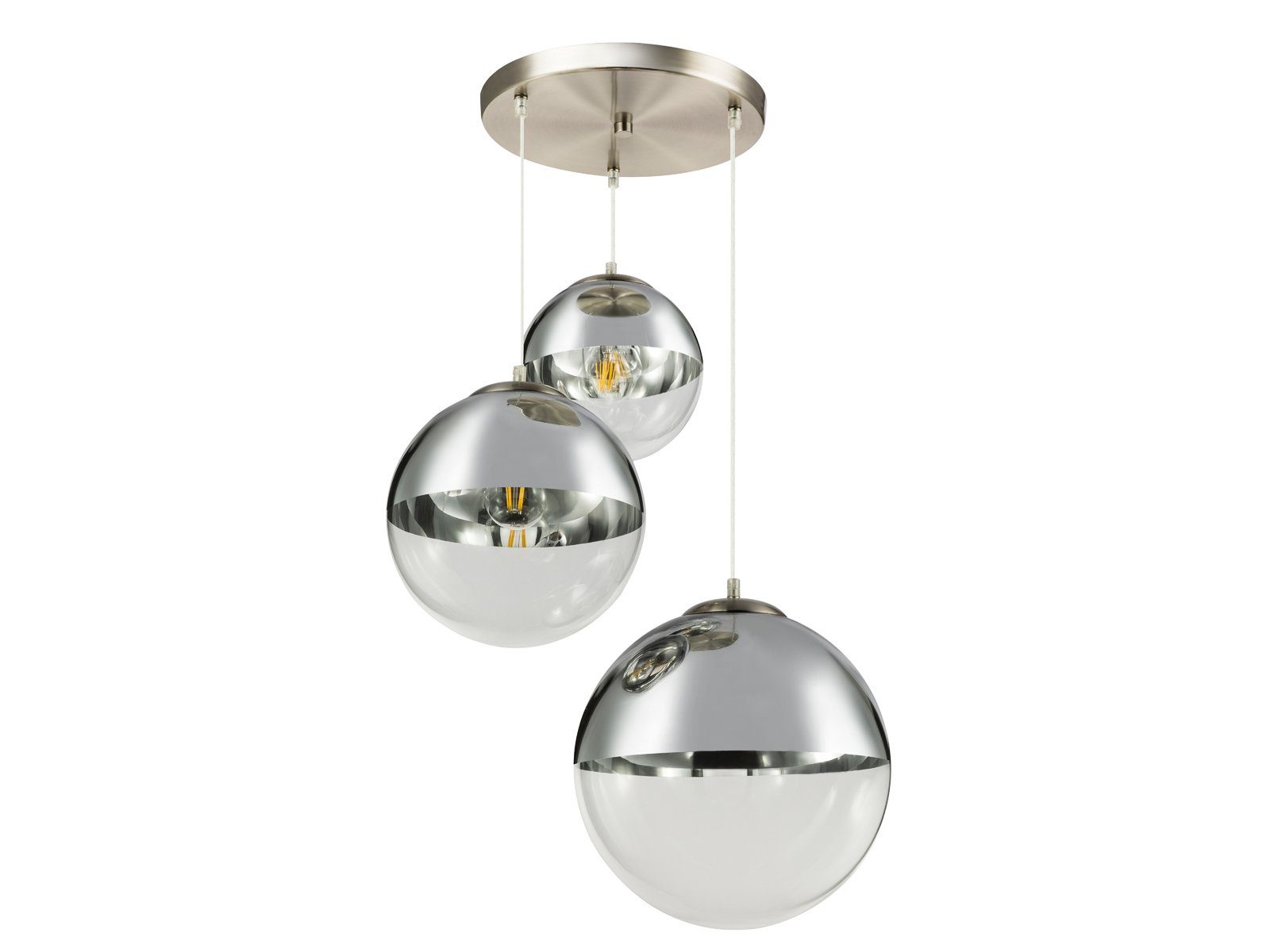 Esstisch LED hängend Cluster für ausgefallene Ø51cm wechselbar, warmweiß, LED Treppenhaus Silber Glas-kugel meineWunschleuchte Pendelleuchte, Chrom