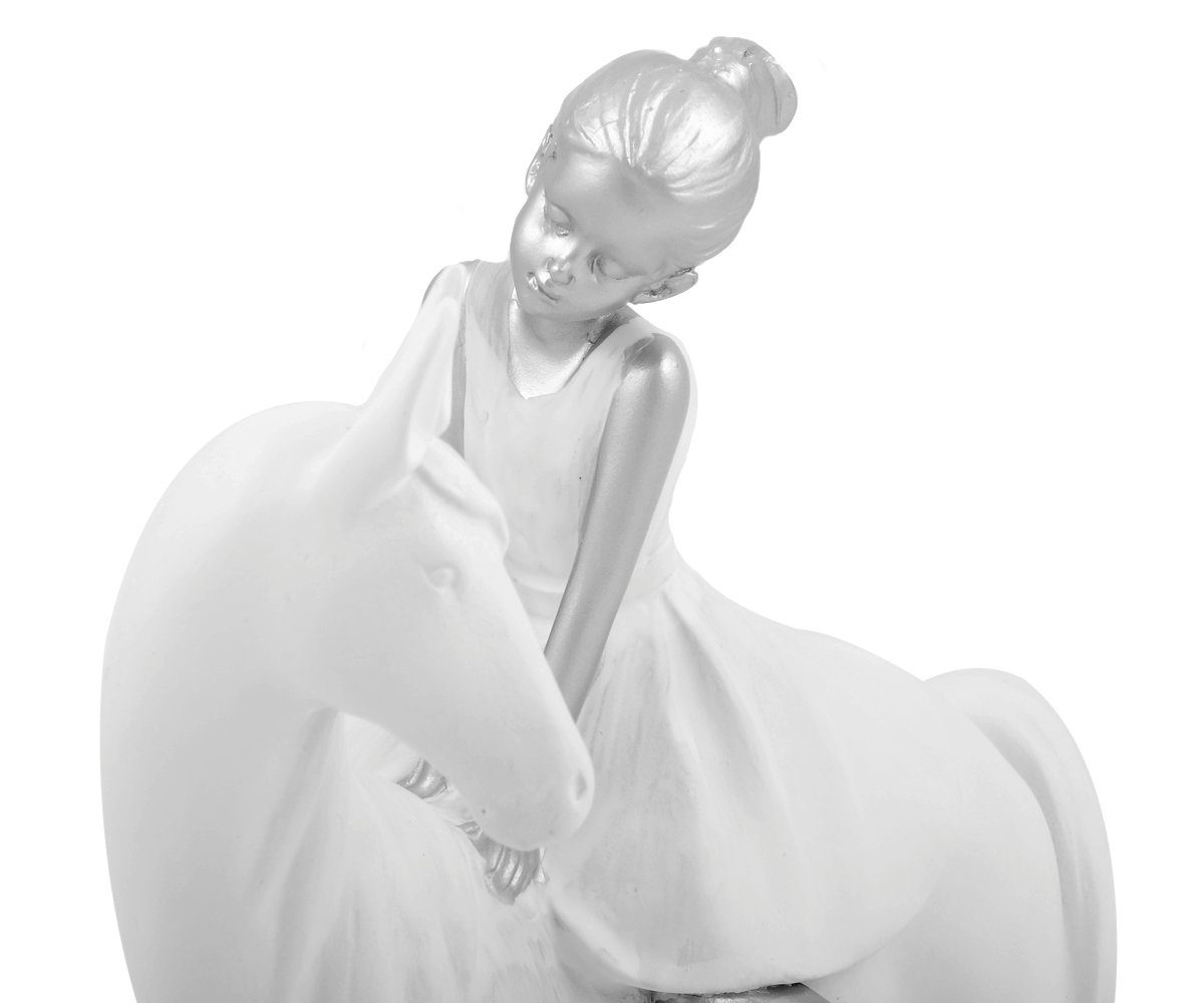 Weiß Dekofigur Pferdemädchen Mädchen Pferdedeko Figur Brillibrum Zauberhafte Skulptur Polyresin mit Silber Pferd