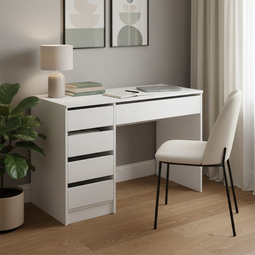Bellamio Schreibtisch Nore mit Schubladen (weiß, beidseitig montierbar, 110 günstig online kaufen