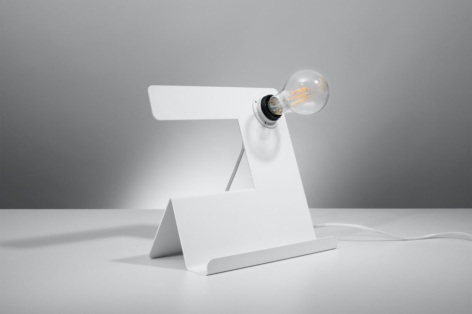 Licht-Erlebnisse Tischleuchte ALEIGH, ohne Leuchtmittel, Tischlampe Weiß mit Ablage L:25cm Kabelschalter E27 Schreibtisch