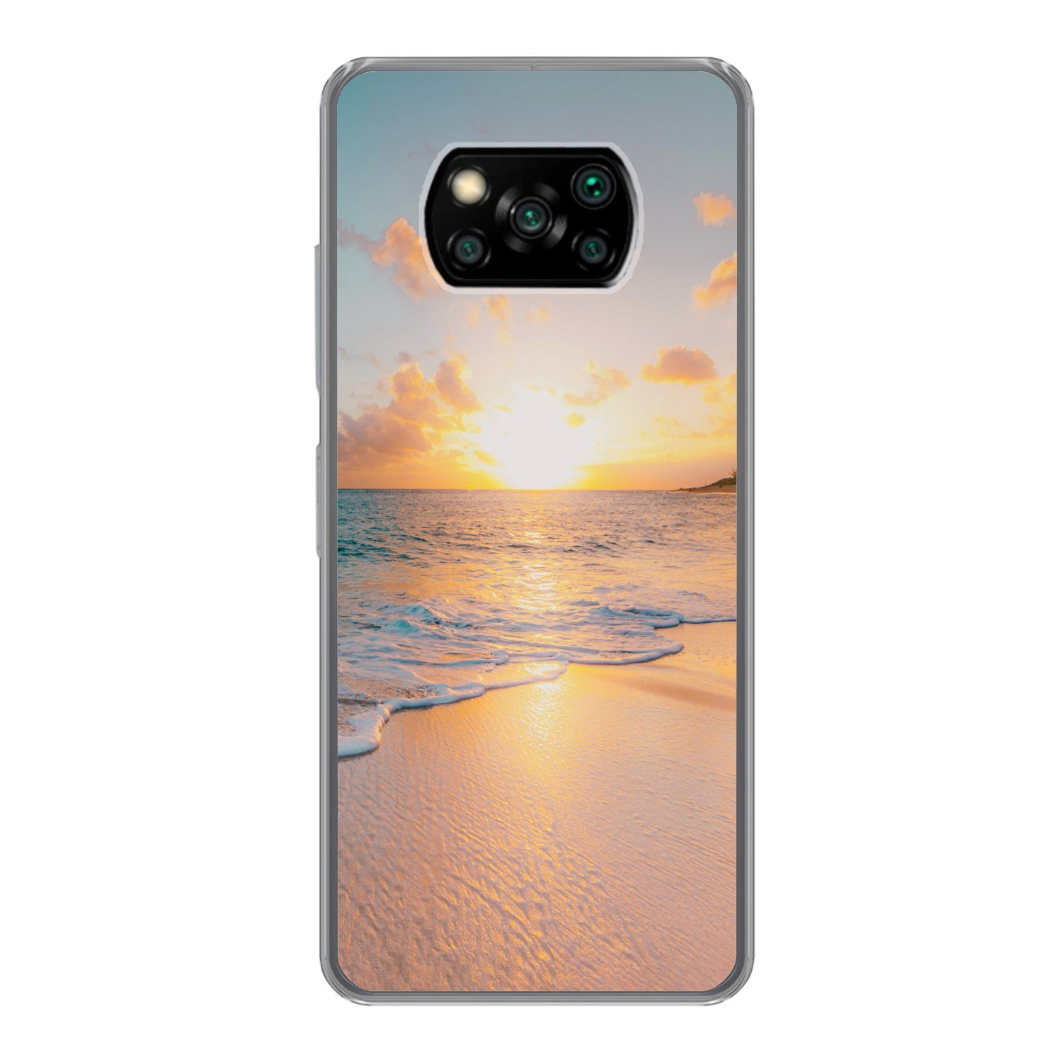 MuchoWow Handyhülle für Xiaomi Poco X3 Pro Sonnenuntergang - Strand - Meer - Sommer - Blau, Phone Case, Silikon, Schutzhülle Dünn