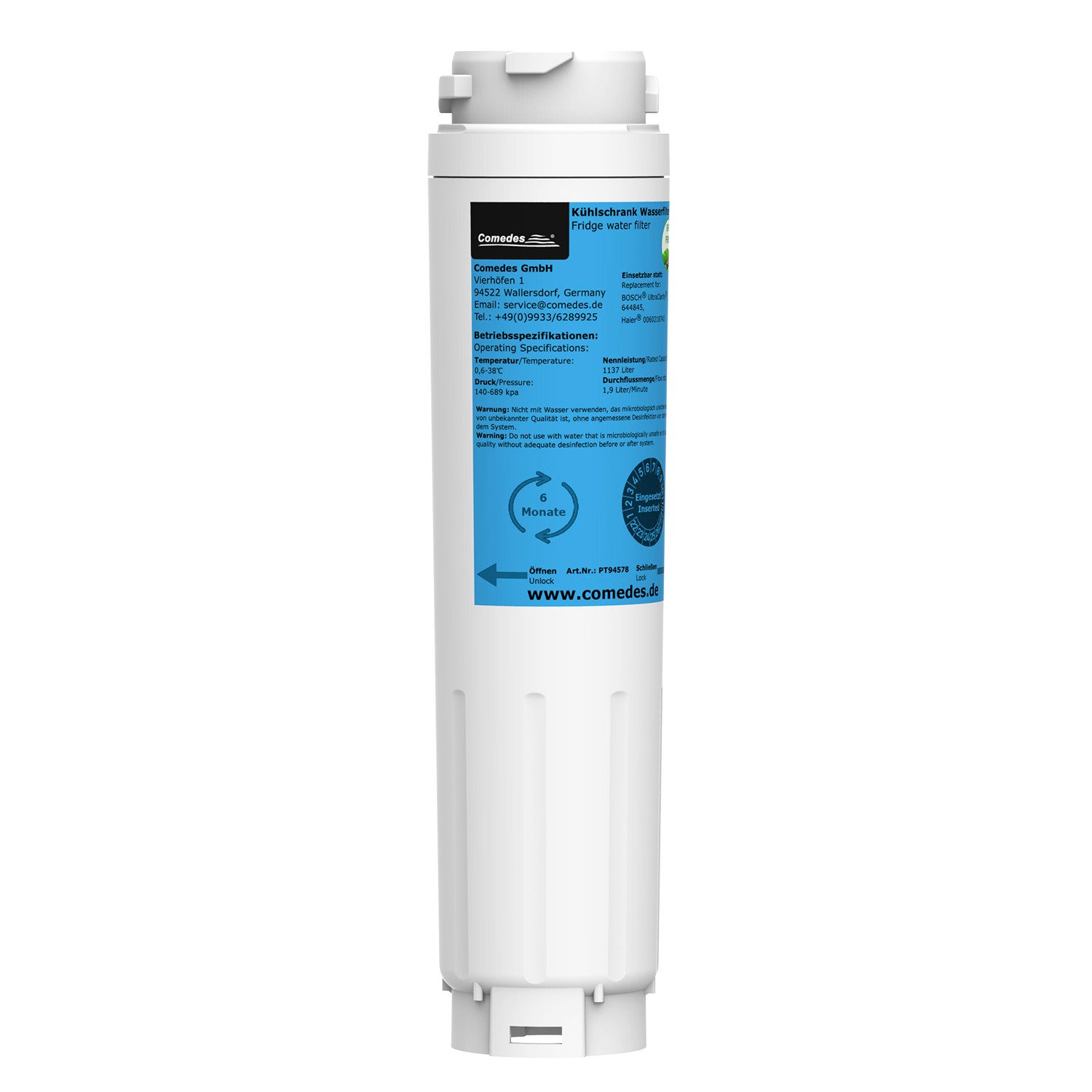 Comedes Wasserfilter Comedes Wasserfilter passend für Bosch und Haier Kühlschränke, Zubehör für Unterschiedliche Kühlschränke von Bosch, Siemens, Neff, Miele und Haier