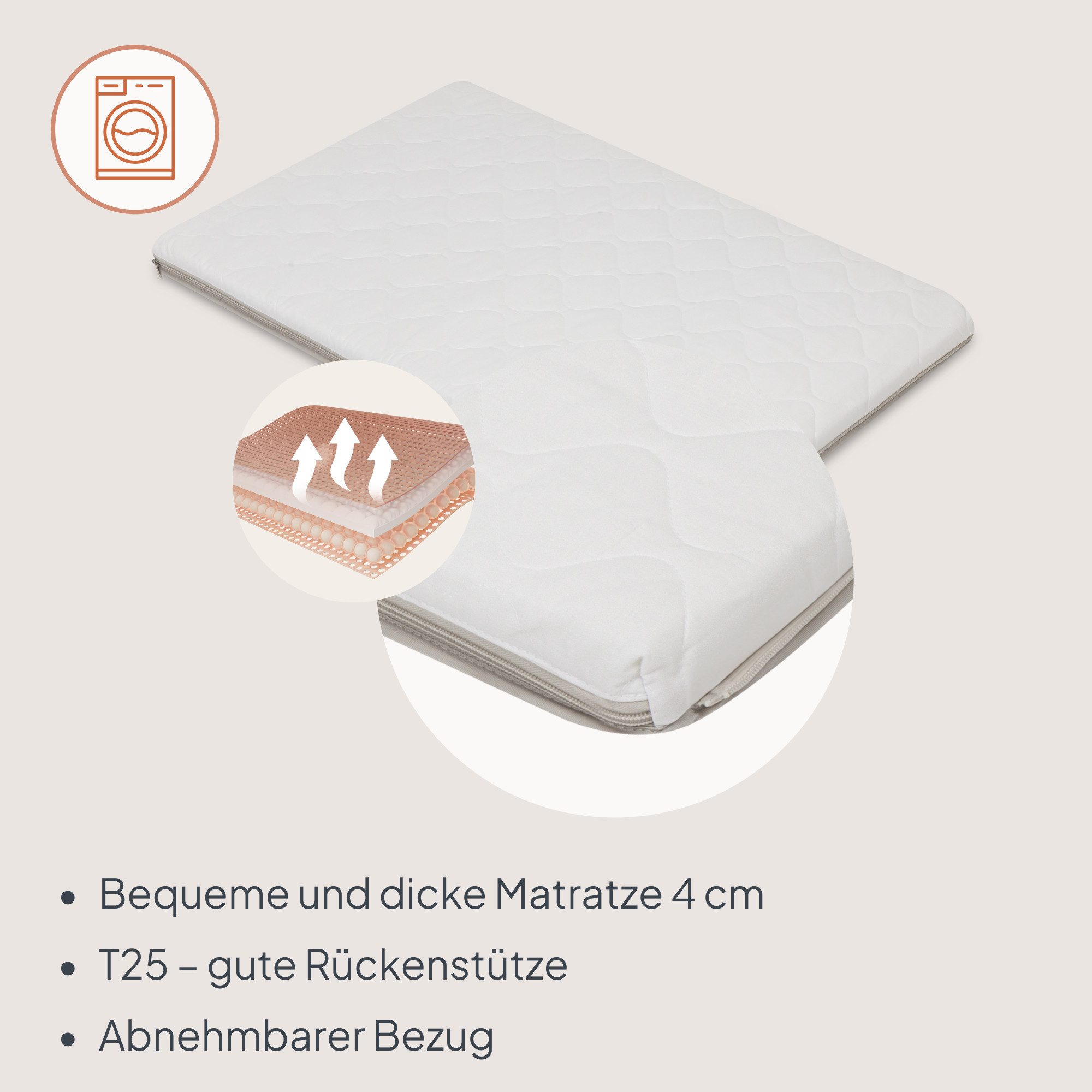 lionelo Baby-Reisebett MILA, 2in1/4-cm-Matratze/2 Höhen/360°-Netz/Tasche – Bild 5 von 5