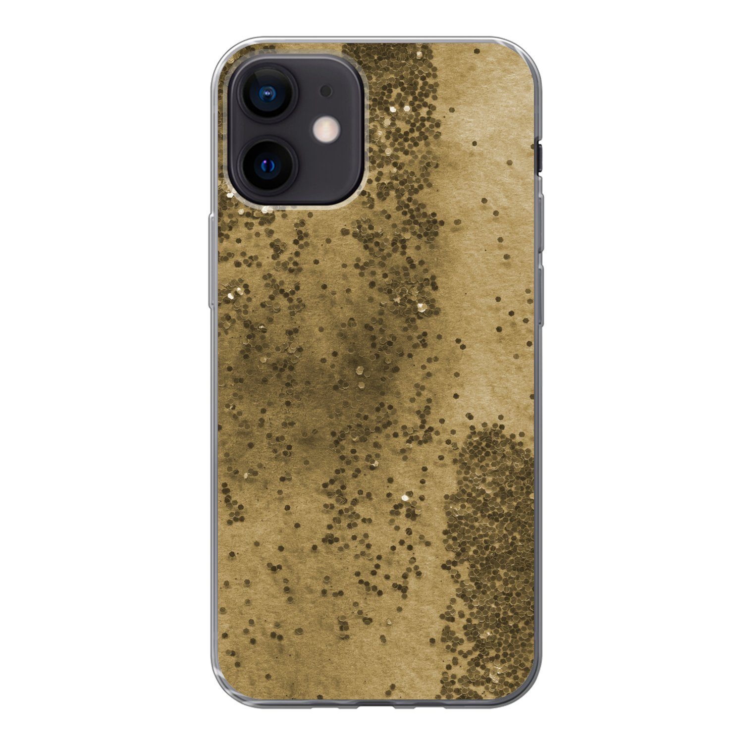 MuchoWow Handyhülle für Apple iPhone 12 Gold - Glitzer - Textur, Smartphone-Bumper, Print, Handy Schutzhülle Dünn