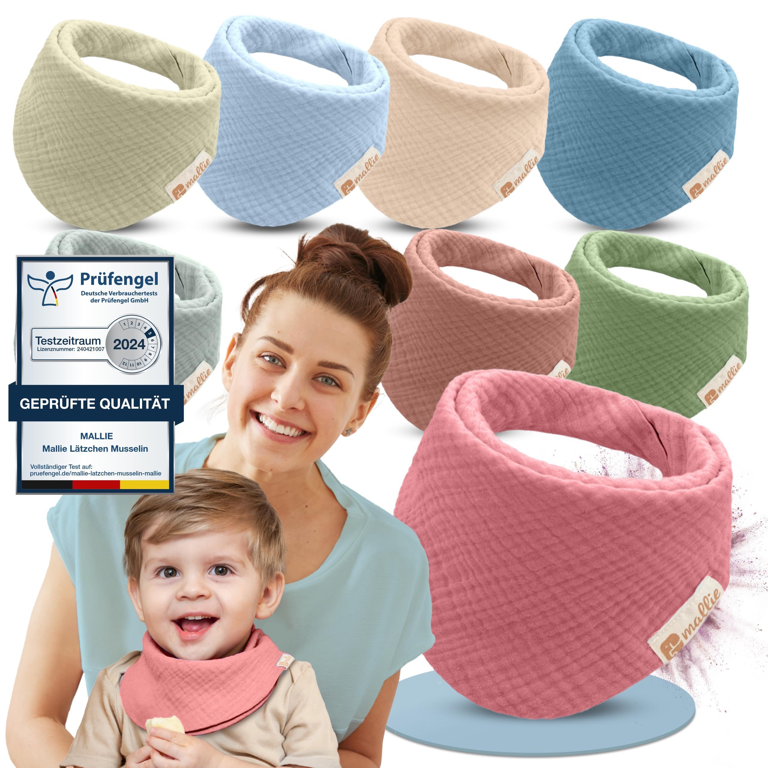 Mallie Lätzchen Musselin Lätzchen Baby im 6er oder 8er Set, (Als Bibs, Dreieckstuch Baby, Baby Lätzchen -, 8-St., Musselin Halstuch Baby, Musselintücher Baby und Babylätzchen), Sabberlätzchen Baby Halstücher Baby