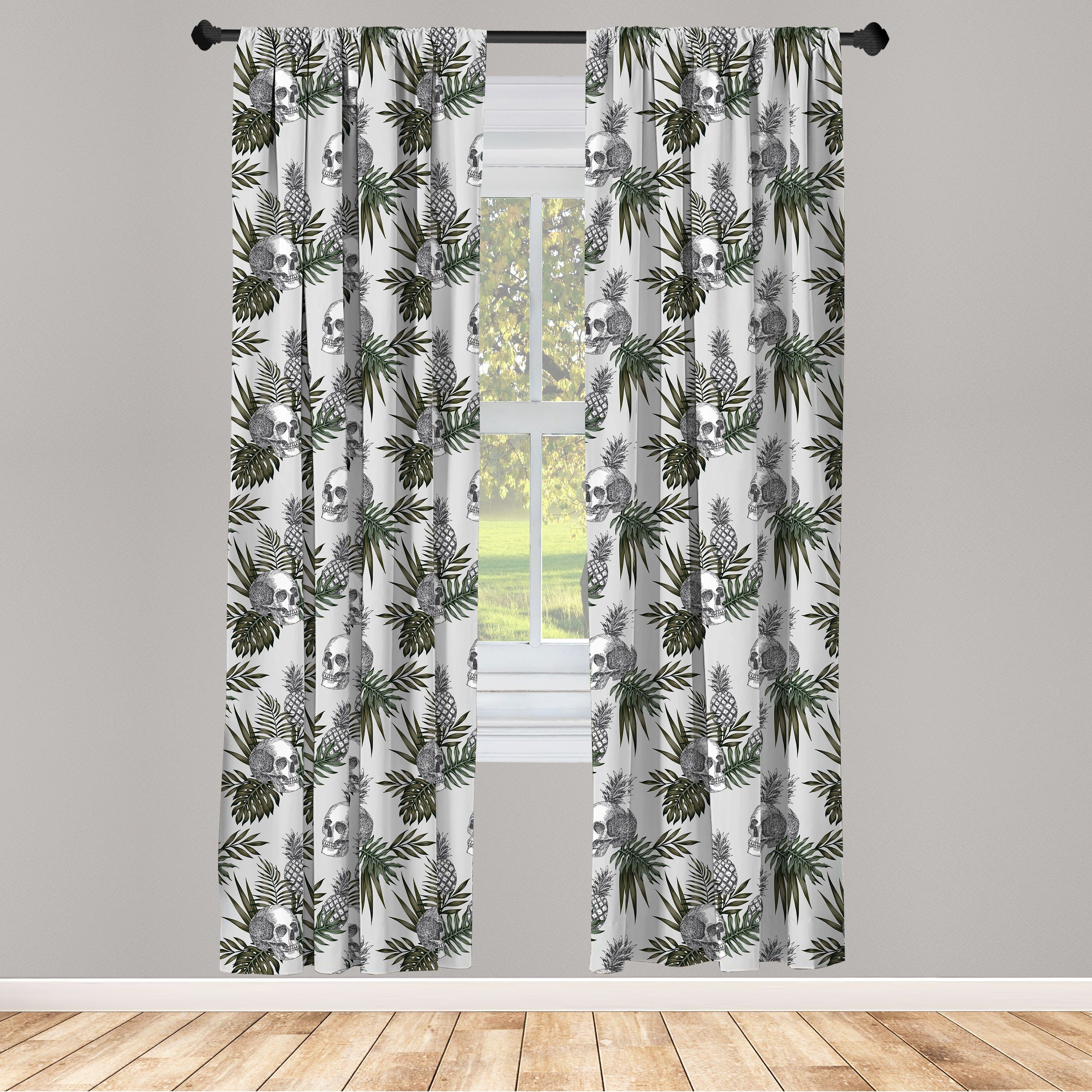 Gardine Vorhang für Wohnzimmer Schlafzimmer Dekor, Abakuhaus, Microfaser, Schädel Gothic Artikel auf Tropic Blätter