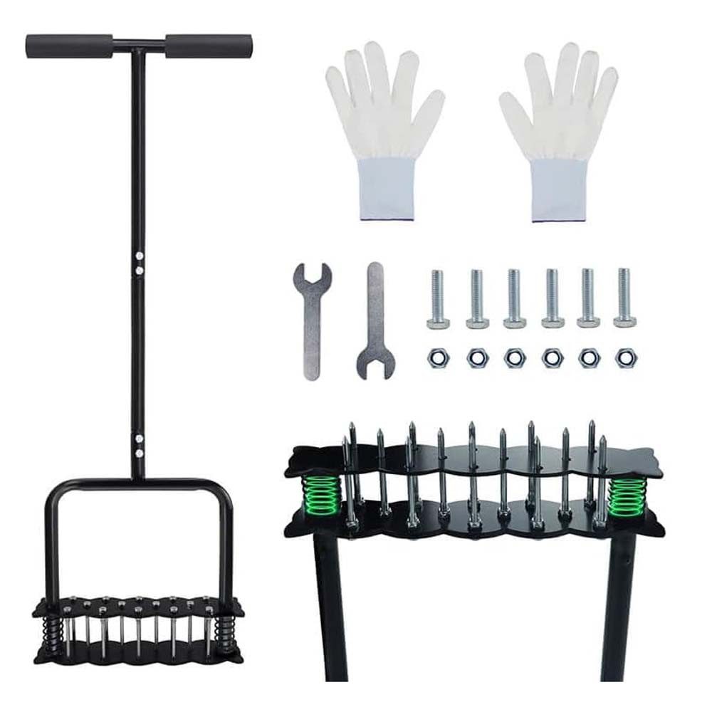 QUBEBU Vertikutierer Handvertikutierer Aerifizierer für Rasen Manuelle Vertikutierung, 28 cm Arbeitsbreite, (Spar-Set, 1-tlg., mit 14 Langlebigen Spikes, T-Griff, Abnehmbares, 90 x 28,3 cm), für Hof, Rasen Belüftung, Garten Werkzeug, Patentiert