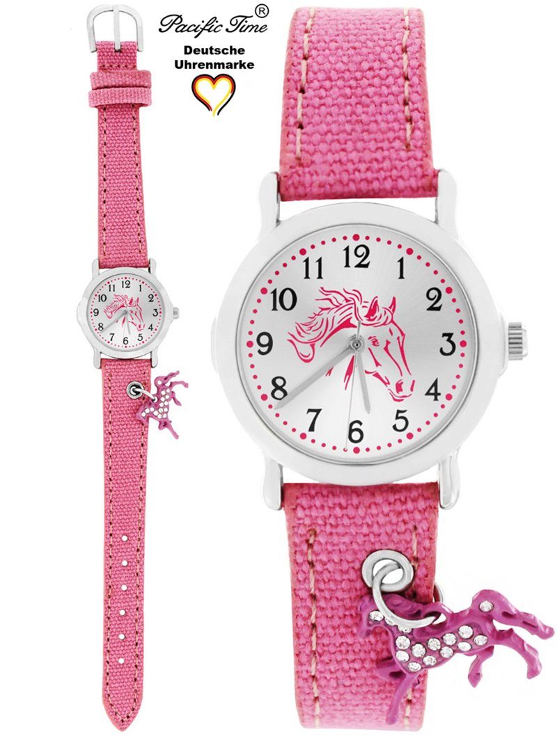 Pacific Versand Quarzuhr mit Kinder Time Gratis Pferdeanhänger Armbanduhr Stoffarmband, rosa
