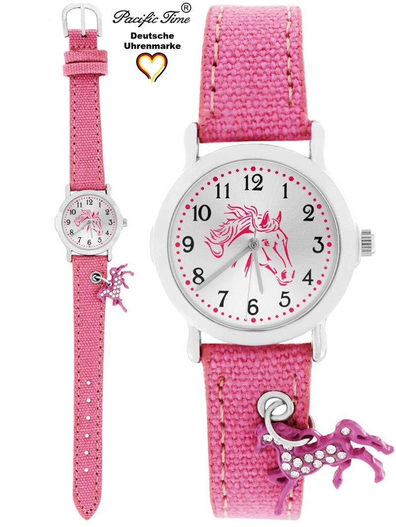 Pacific Time Quarzuhr Kinder Armbanduhr mit Pferdeanhänger Stoffarmband, Gratis Versand