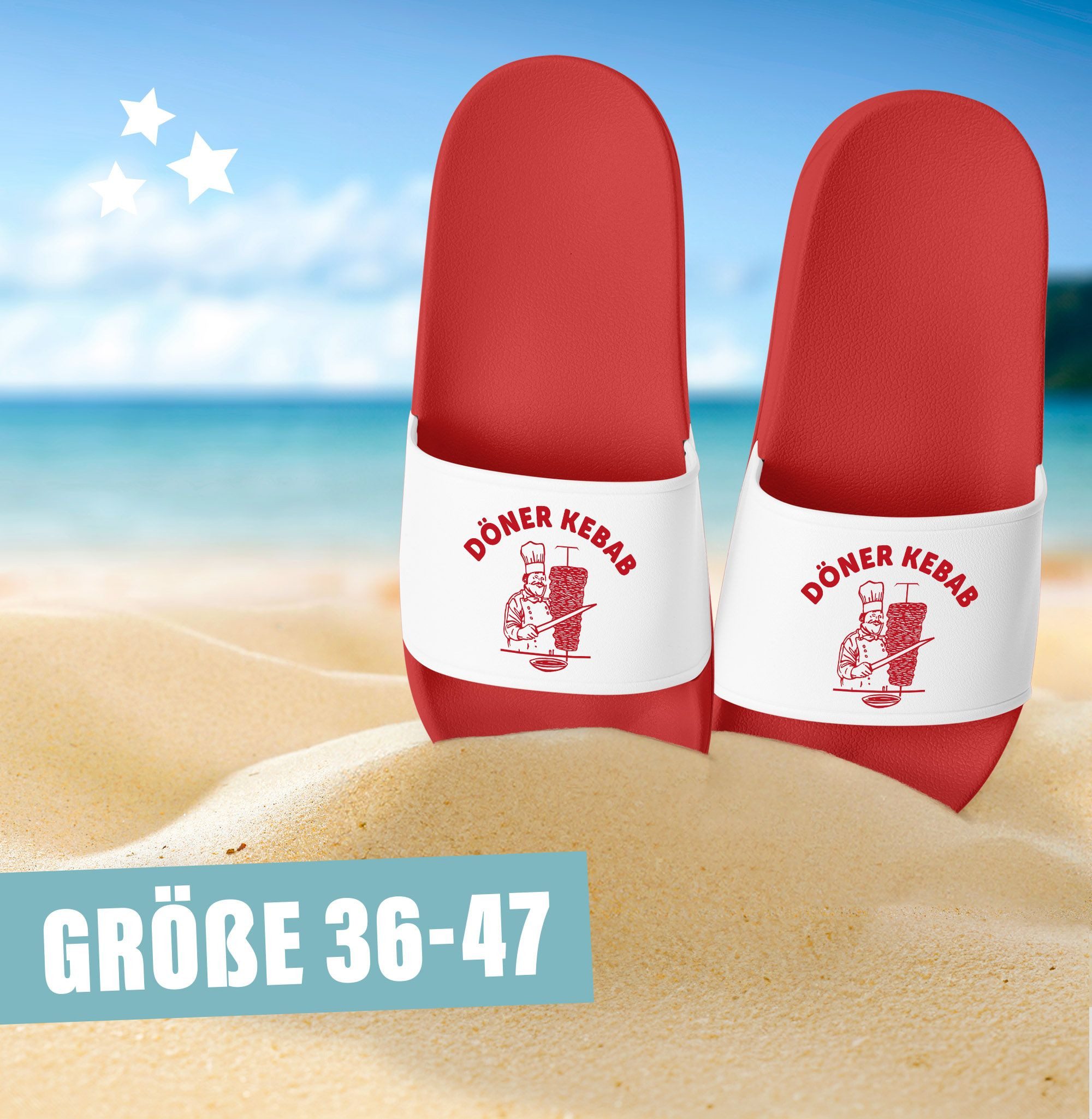 MoonWorks Badeschlappen Lustig Bedruckt Döner Kebab Badelatschen Unisex mit Badesandale