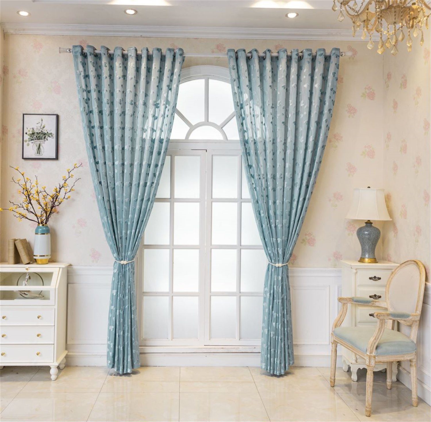 BYSURE Gardine (2 St), Ösen, halbtransparent, Blattmuster Gardine günstig online kaufen