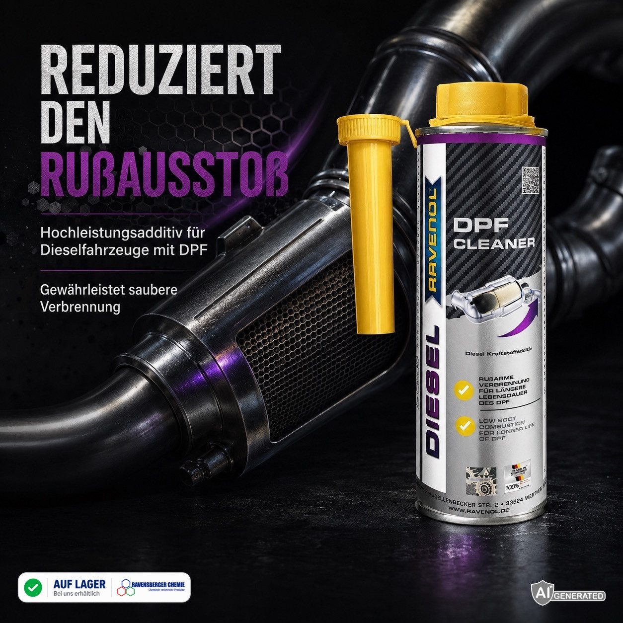 Ravenol Diesel-Additiv DPF Cleaner 300 ml Diesel Additiv DPF Reiniger für Partikelfilter, 0,3 l, DPF Reiniger 300 ml – für Regeneration & Kurzstrecken – Bild 3 von 5