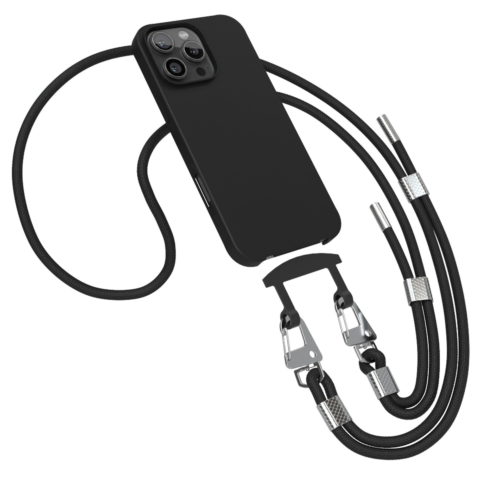 EAZY CASE Handykette 2in1 Hülle mit Band für iPhone 16 Pro Max 6,9 Zoll, Handykette abnehmbar Silikonhülle 2in1 Handyband Etui Case Schwarz