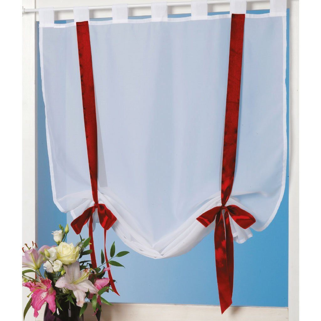 Arsvita Vorhang, Schlaufen, transparent, Weiße Raffgardine mit Schlaufen und farbigen Raffbändern