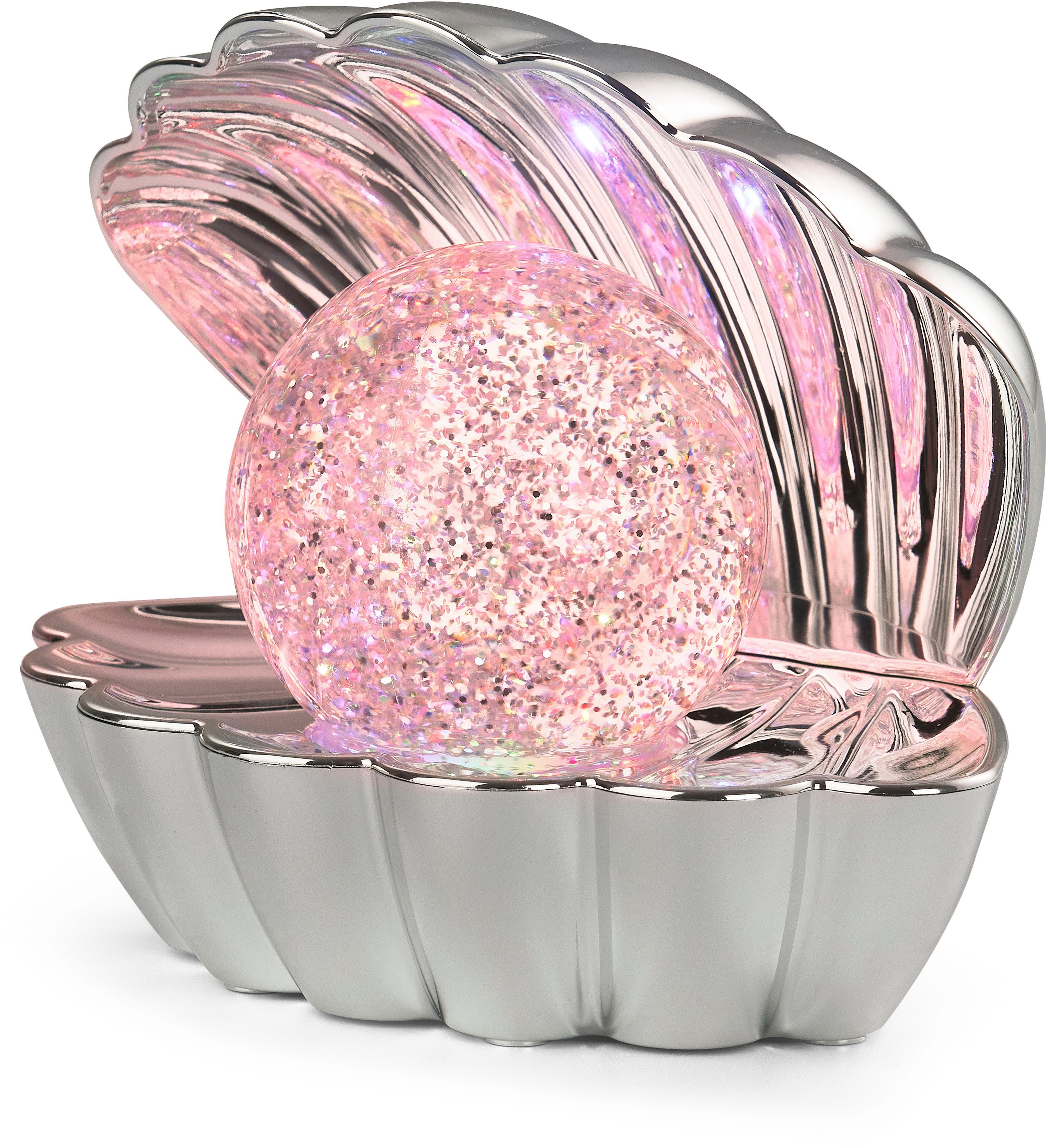 Reality Leuchten LED Tischleuchte SHELLY, Deko Tischlampe in Muschelform mit RGB Farbwechsel, 0,8W 15Lm, Ein-/Ausschalter, Farbwechsel, USB-Ladefunktion, LED fest integriert, RGB, Muschel Tischlampe mit Glitzerkugel und Farbwechsel inkl USB-Ladekabel