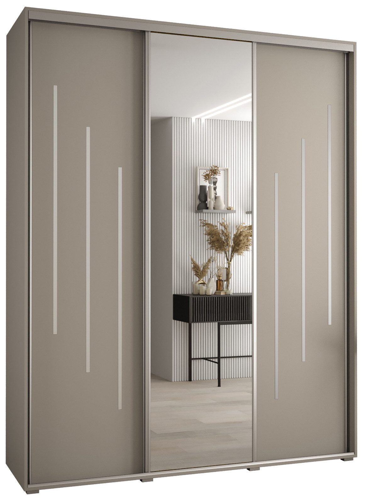 ABIKS MÖBEL Schwebetürenschrank Dakota 9 Schlafzimmerschrank mit Spiegel, Kleiderstange und Regalen