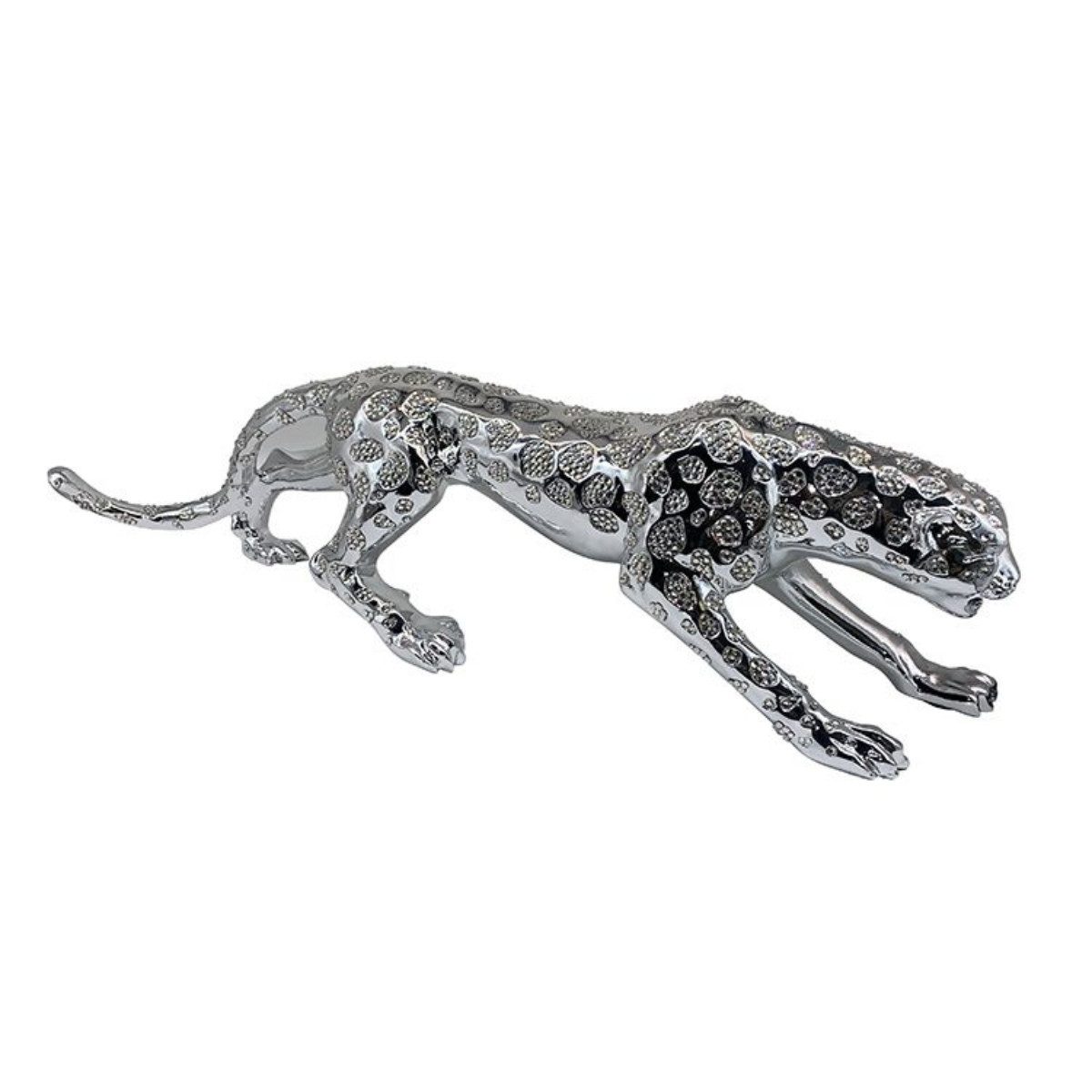 alesvelt Dekofigur Moderne Deko Skulptur Leopard Gold / Silber 80 cm