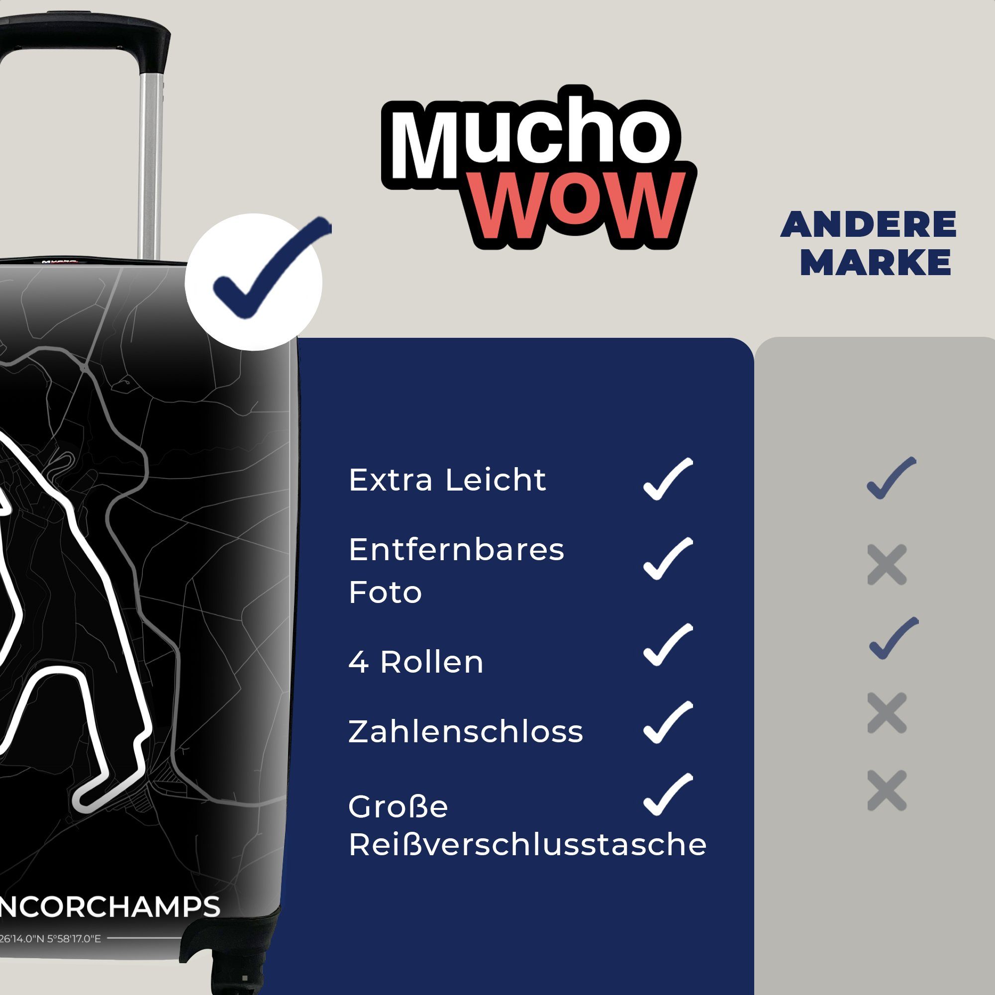 MuchoWow Handgepäckkoffer Rennstrecke Formel Handgepäck 4 Trolley, Reisetasche Rollen, -, Reisekoffer rollen, mit Belgien 1 - Ferien, Rennstrecke - für - Spa-Francorchamps