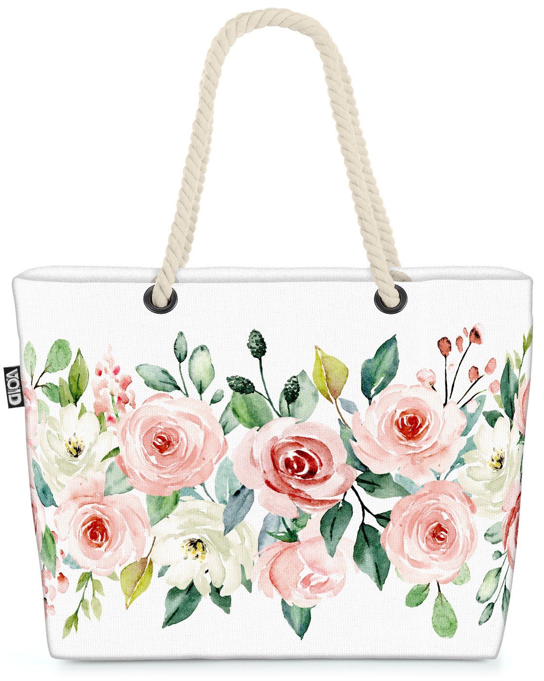 VOID Strandtasche (1-tlg), Rosen Bordüre Beach Bag Blumen-Muster Hochzeit Garten Rosen-Blüten floral