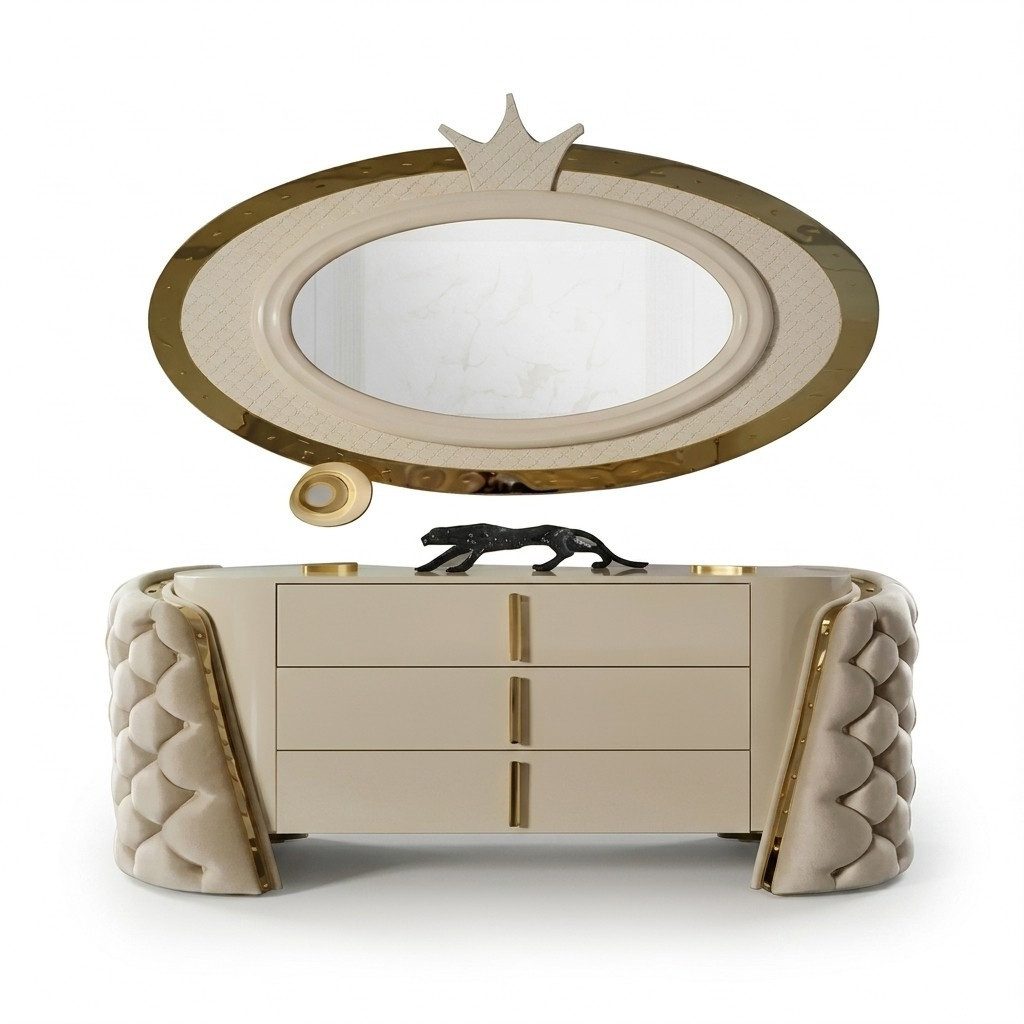 Xlmoebel Schminktisch Eleganter Schminktisch aus Holz mit Spiegel und Stauraum (2-St., Schminktisch+Spiegel), Hergestellt in Europa